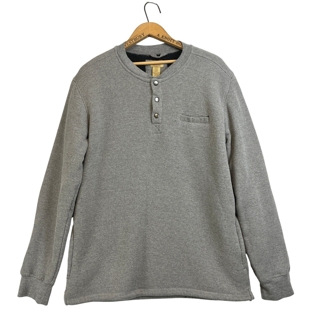 Telluride Clothing Co Mens Gray Sherpa Lined Waffle Knit Henley Pullover M/L